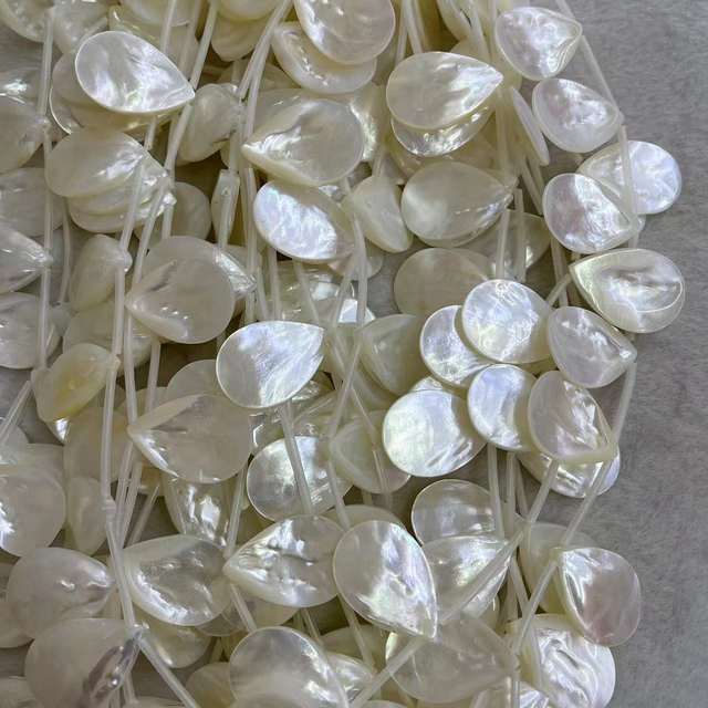 Natural Mother of pearl carving drop shape chain parts necklace making white shell pendant cabochon