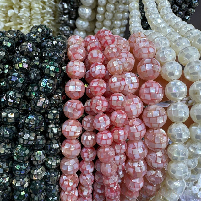 Natural Mother of pearl bead design necklace abalone shell black shell mix design pink shell big size round 