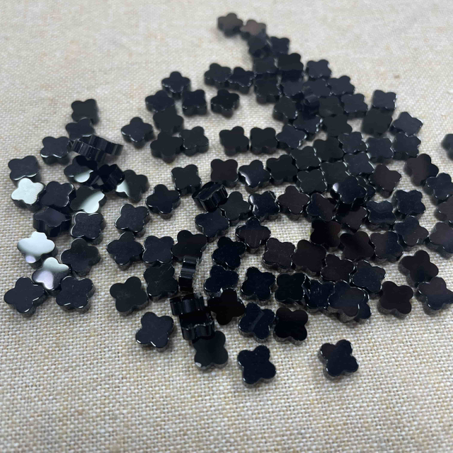 Black onxy clover shape plain face carving jewelry necklace making inlay design pendant parts small beans black agate
