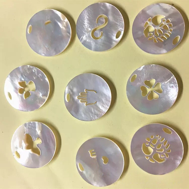 Natural Mother of pearl round carving design hollow shape white shell pendant making jewelry picture icons