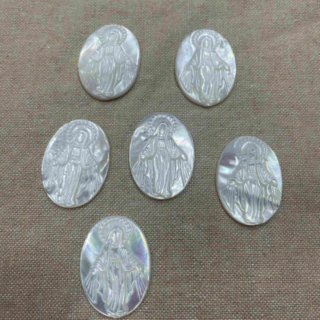 Natural Mother of pearl Maria image Virgin Mery design oval shape big size cutting for pendant making icons