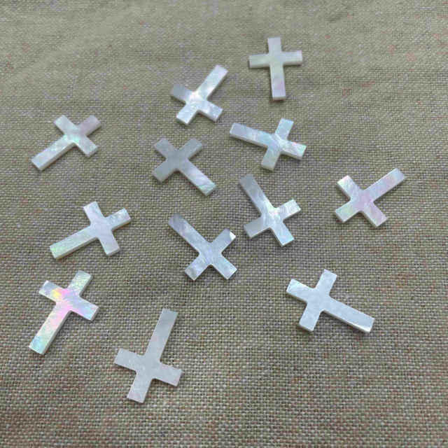 Natural Mother of pearl carving cross plain face cutting jewelry inlay making white shell design