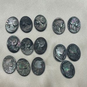 Natural Mother of pearl cameo design jewelry pendant making lady face earring using black shell embossment carving 