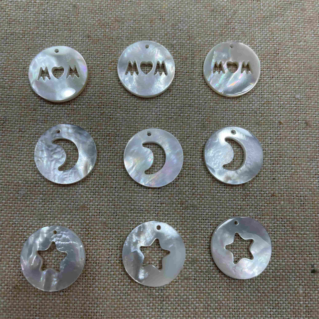 Natural Mother of pearl pendant design round shape cutting star heart pendant white shell jewelry inlay design making plain