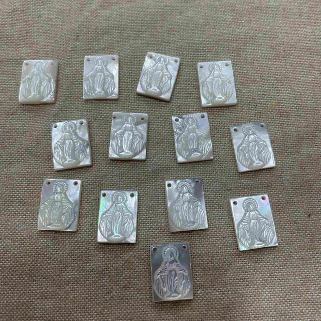 Natural Mother of pearl carving image Maria cutting square shape for jewelry inlay design white shell Virgin Mery