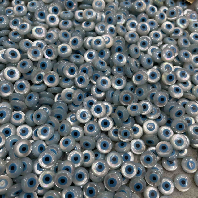 Natural Mother of pearl evil eyes round shape small beans chain making necklace parts for jewelry bracelet DIY