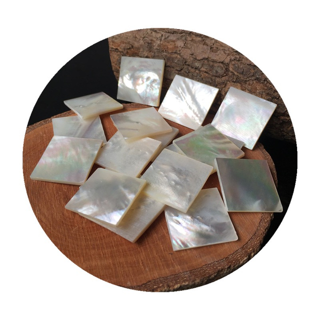 Natural Mother of pearl square shape carving disc design white shell thin thickness double flat face pendant using rectangle 