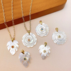 Natural Mother of pearl flower carving pendant for women jewelry design necklace making white shell with stone fashion design