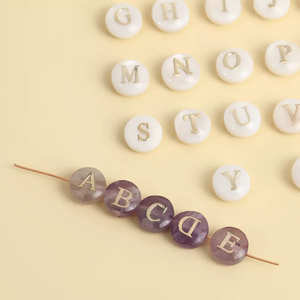 Natural Mother of pearl letter cutting round shape small parts for bracelet making girl jewelry design colorful stone rose crystal 