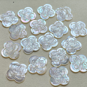 Natural Mother of pearl clover shape cutting square cabochon making for bracelet design thin flower embossment image parts 