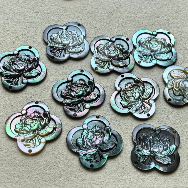 Natural Mother of pearl clover shape cutting square cabochon making for bracelet design thin flower embossment image parts 