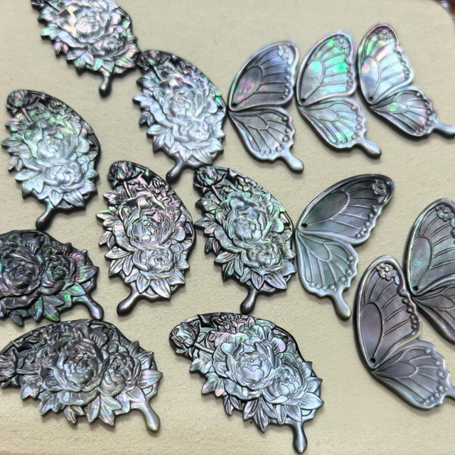 Natural Mother of pearl butterfly shape cutting for pendant design making face carving bigger size jewelry inlay design cabochon 