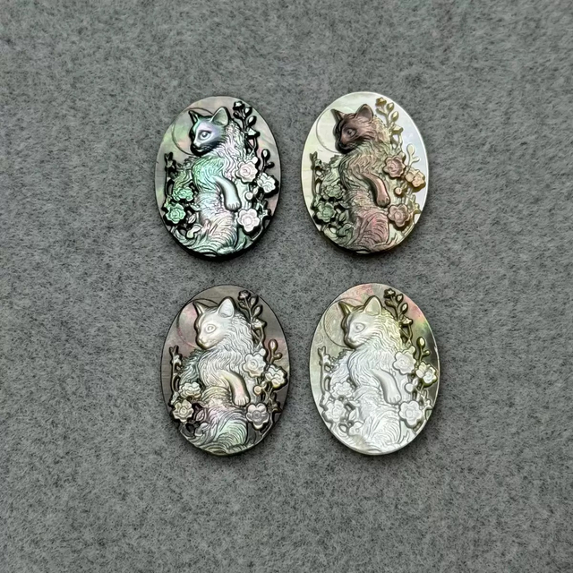 Natural Mother of pearl image cutting oval shape fox animal design black shell icons making cabochon shape women jewelry pendant