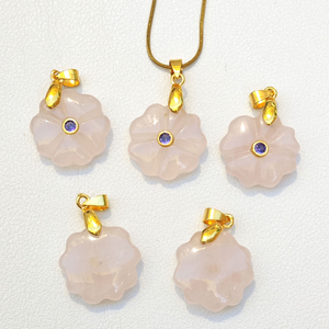 Natural Mother of pearl flower shape cutting for pendant women necklace cabochon design colorful stone face carving pink rose