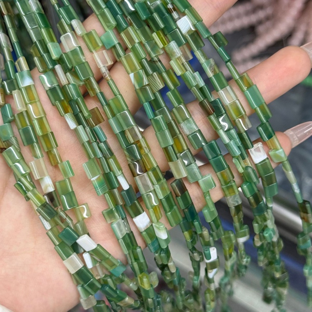Natural Mother of pearl square shape cutting green agate for bracelet making design necklace cabochon beans women jewelry 