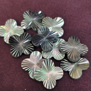 Natural Mother of pearl clover shape design cabochon jewelry earring cutting black shell inlay design face carving flower shape