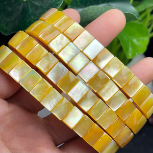 Natural Mother of pearl cabochon carving shape square yellow shell bracelet for women jewelry beads fashion design rings 