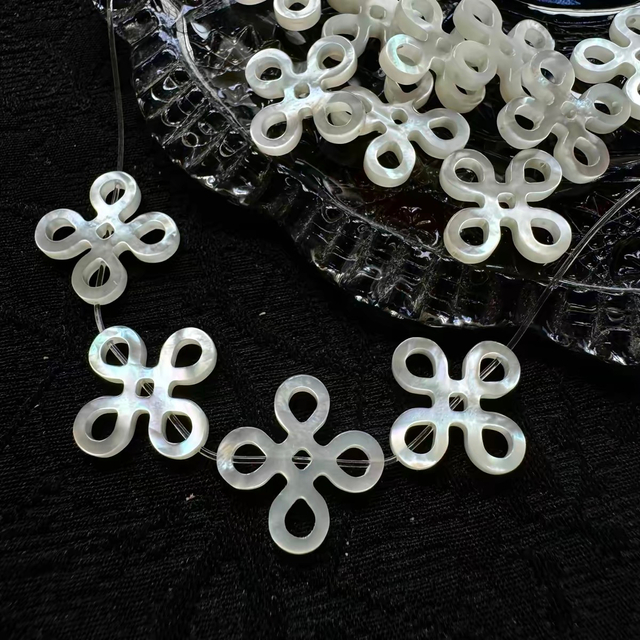 Natural Mother of pearl logo design cutting for necklace making women bracelet hollow design cabochon small beans fashion jewelry