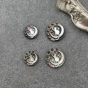 Natural Mother of pearl image design cutting round cabochon women jewelry pendant inlay making embossment design animal cutting