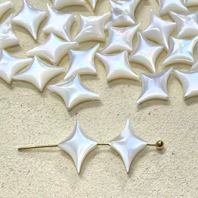 Natural Mother of pearl small cabochon for bracelet design diamond shape cutting bombe face girls jewelry making parts little star