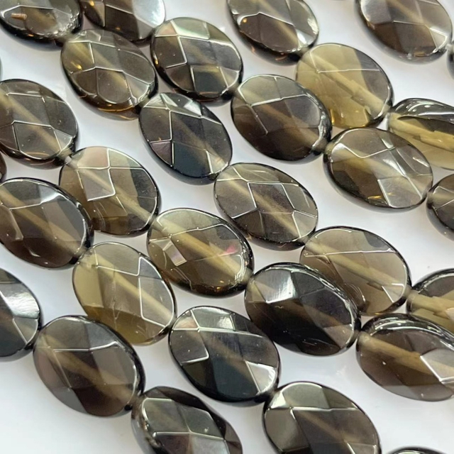 Natural Mother of pearl oval shape cutting cabochon smoky quartz fce cutting for rings inlay making women jewelry gray crystal beans