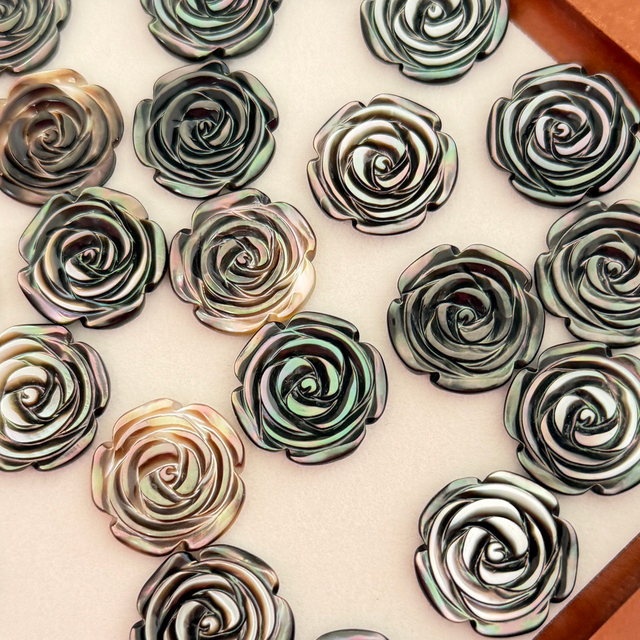 Natural Mother of pearl black flower shape cutting rings design making embossment face DIY jewelry girl play things colorful