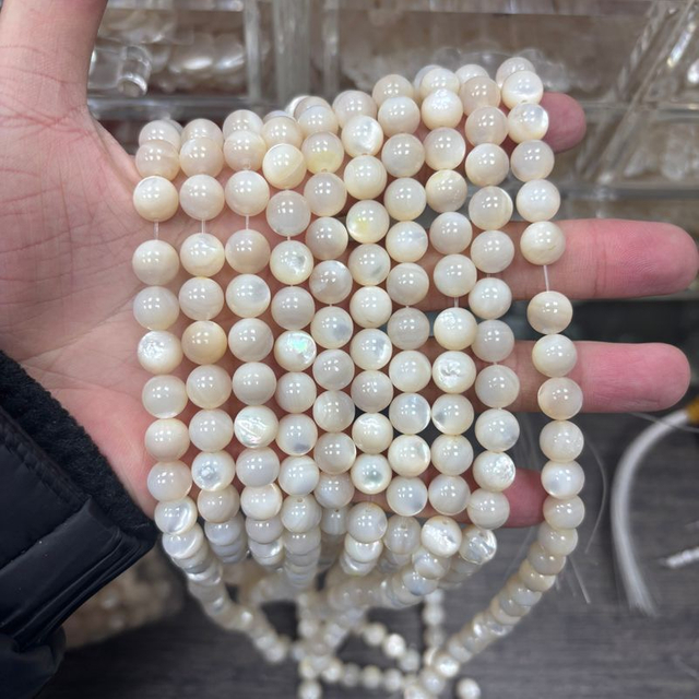 Natural Mother of pearl small beans ball shape cutting white shell bracelet DIY cabochon shape oval design for chain using parts