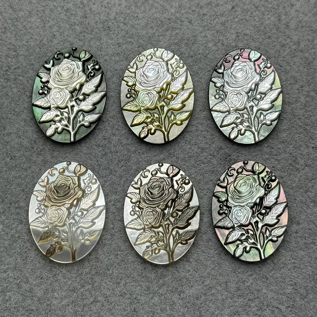 Natural Mother of pearl oval shape cutting flower image design for jewelry inlay pendant making cabochon icons yellow shell 