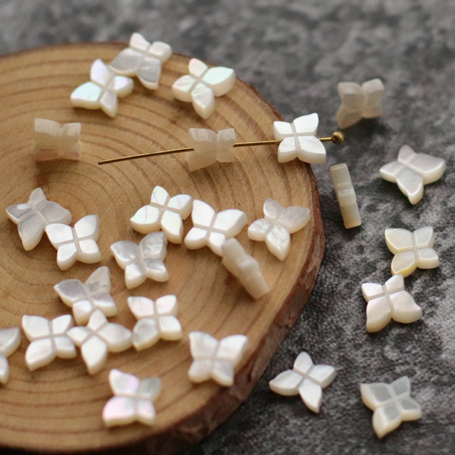 Natural Mother of pearl butterfly shape cutting for necklace design making small beans double face bracelet design small size