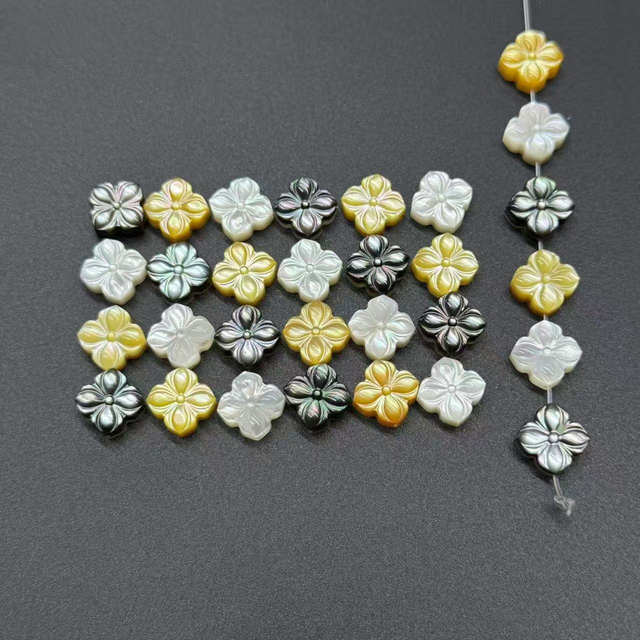 Natural Mother of pearl flower cutting double face for necklace design using clover shape yellow shell bracelet making DIY small 