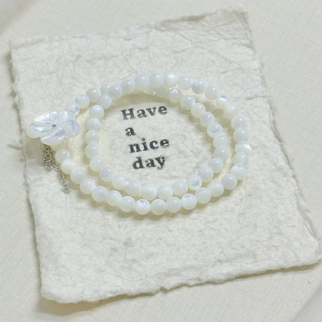 Natural Mother of pearl fashion bracelet for women jewelry flower design with shell white color DIY ball chain lady jewelry design 