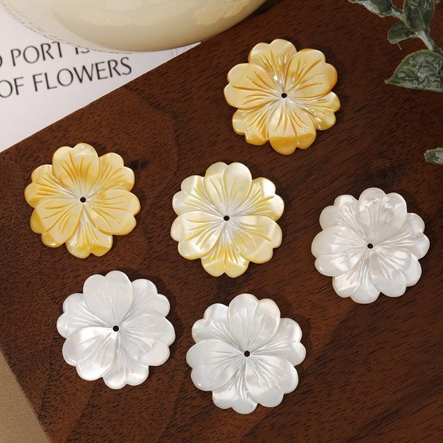 Natural Mother of pearl earring design flower carving for jewelry pendant making white shell cabochon inlay design necklace 