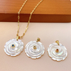 Natural Mother of pearl flower carving pendant for women jewelry design necklace making white shell with stone fashion design