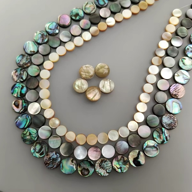 Natural Mother of pearl round shape cutting abalone shell necklace making DIY for women jewelry using small beans plain face 