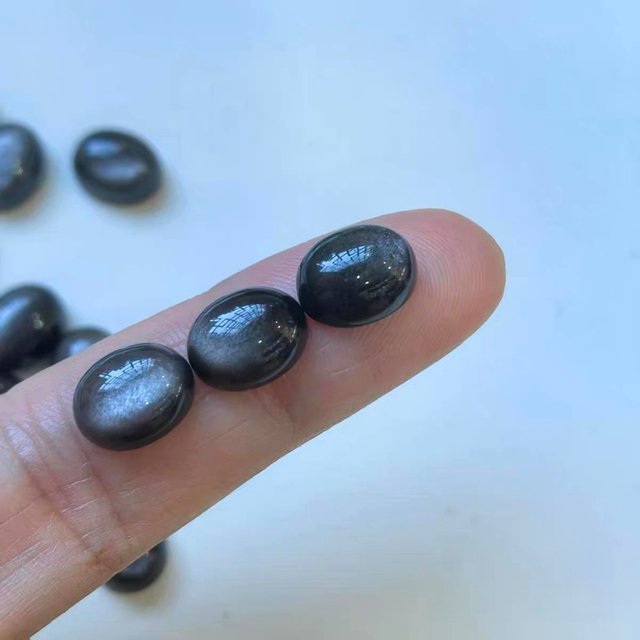 Natural Mother of pearl oval cabochon cutting rings design inlay making obsidian stone small beans women jewelry using cabochon