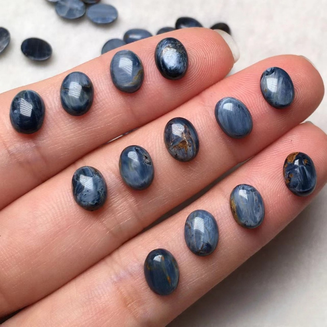 Natural Mother of pearl small cabochon oval shape blue gray stone jewelry inlay design parts rings design making necklace design