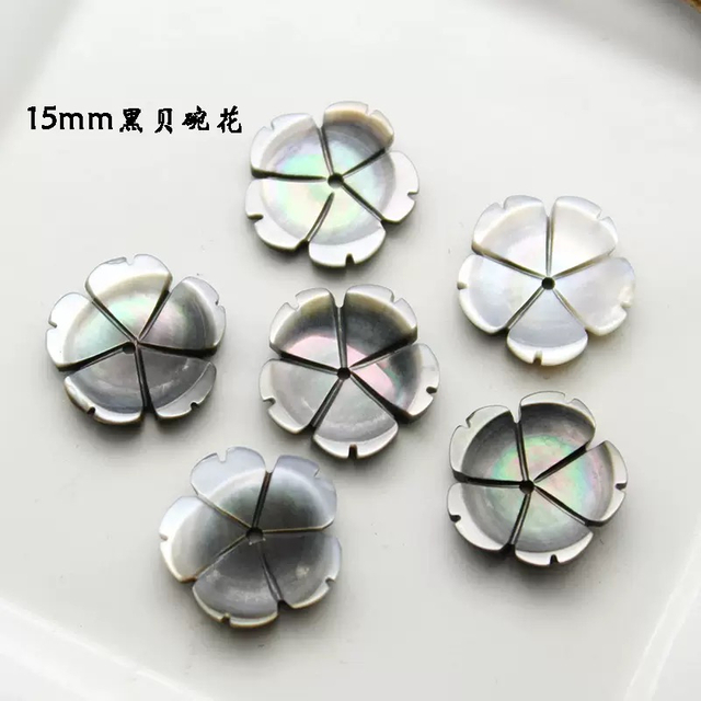 Natural Mother of pearl black flower for earrings making design necklace using parts cabochon carving small beans women jewelry