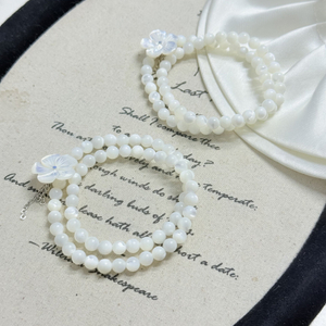 Natural Mother of pearl fashion bracelet for women jewelry flower design with shell white color DIY ball chain lady jewelry design 