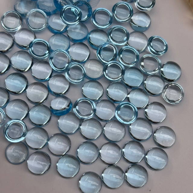 Natural Mother of pearl round shape cabochon cutting women earring design topaz stone rings inlay making blue stone necklace lady