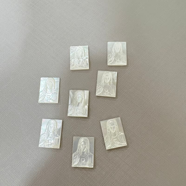 Natural Mother of pearl guadalupe design cutting square shape inlay jewelry white shell icons design cabochon small beans parts