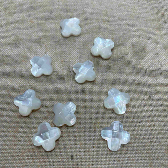 Natural Mother of pearl clover shape face cutting rings cabochon making women jewelry inlay design earring parts flower cutting