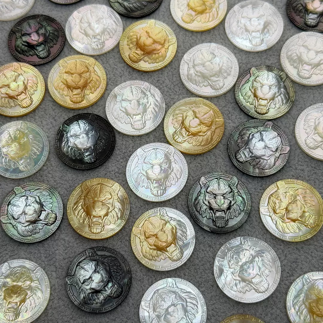 Natural Mother of pearl leopard image cutting for women pendant inlay making tiger image cabochon round beans embossment 