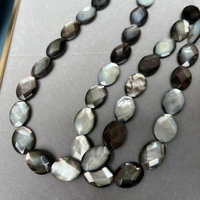 Natural Mother of pearl oval shape cutting for chain beans using black shell face cutting double side for women necklace making 