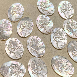Natural Mother of pearl image design cutting fish shape for pendant making women jewelry embossment design cabochon bigger size 