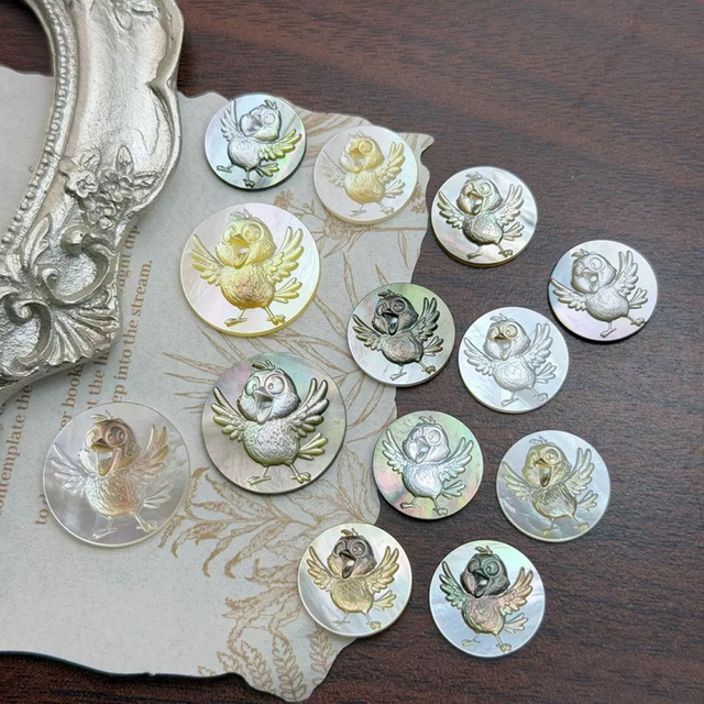 Natural Mother of pearl image design cutting small cabochon for pendant inlay making embossment design bird image women necklace 