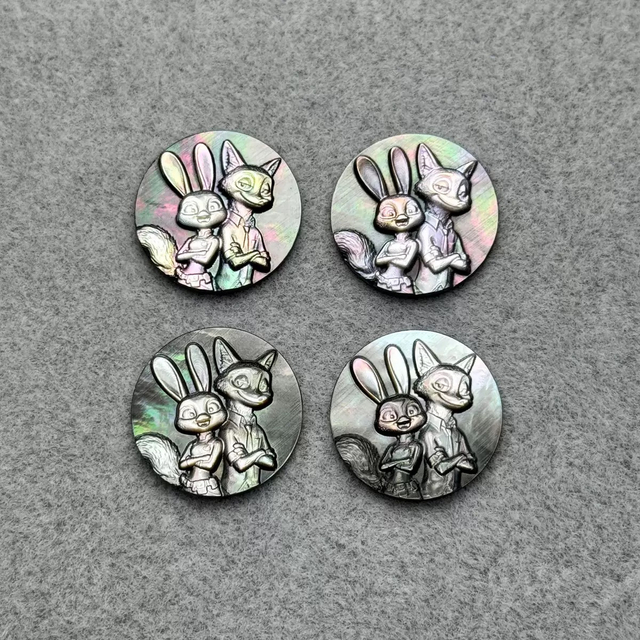 Natural Mother of pearl animal shape cutting round pendant jewelry inlay design cabochon black shell for embossment women necklace 