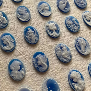 Natural Mother of pearl cameo design earrings agate shell lady face for women jewelry making pendant inlay blue agate cabochon 