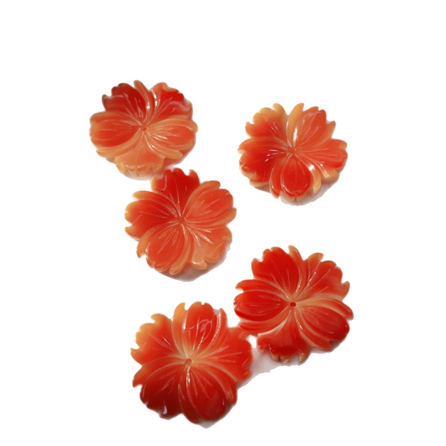 Natural Mother of pearl orange shell flower carving necklace design making jewelry inlay parts small flower for earring using 