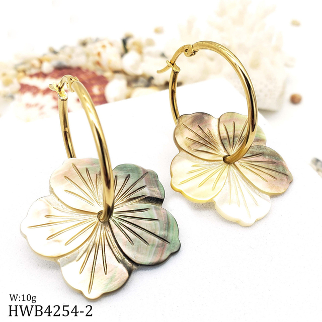 Natural Mother of pearl flower earring design jewelry black earring flower making bracelet design shell and big size necklace 