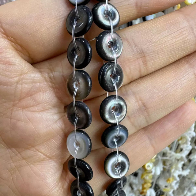Natural Mother of pearl circle shape design round cabochon small beads necklace for jewelry making pendant design black shell